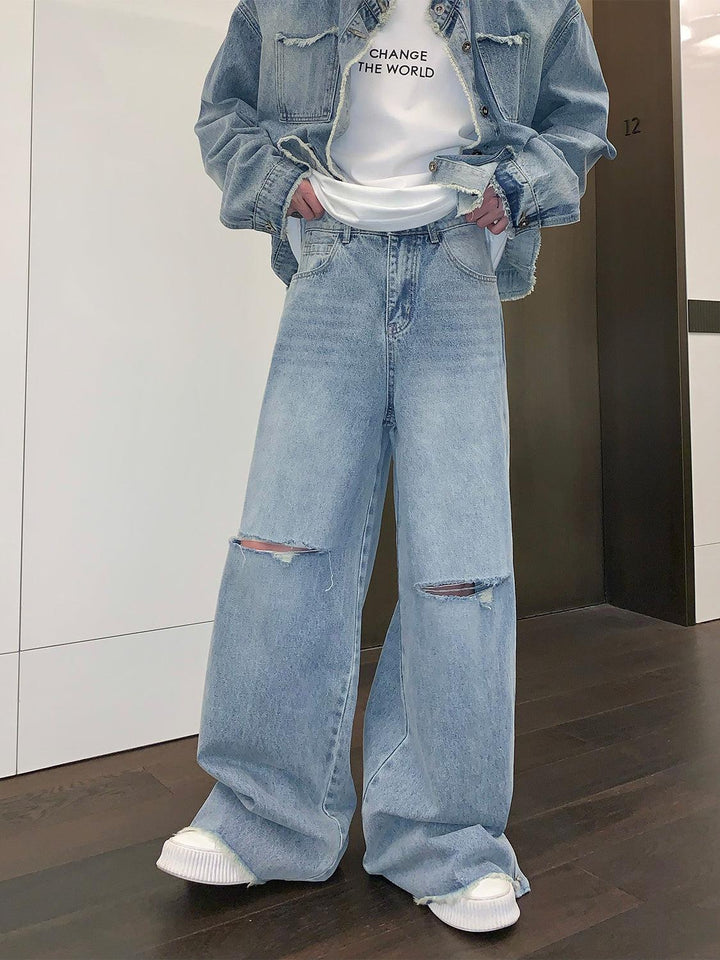 Ripped Side Slit Wide-leg jeans