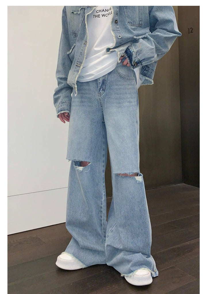 Ripped Side Slit Wide-leg jeans