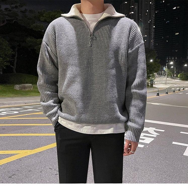 Semi-High Neck Zipper Sweater