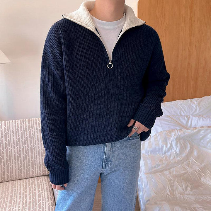 Semi-High Neck Zipper Sweater