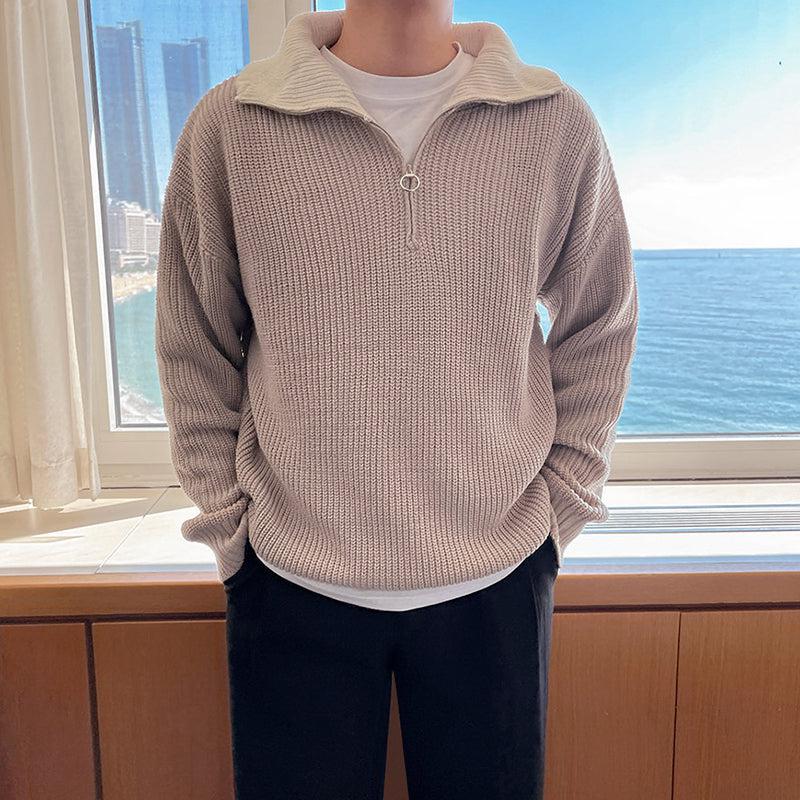 Semi-High Neck Zipper Sweater