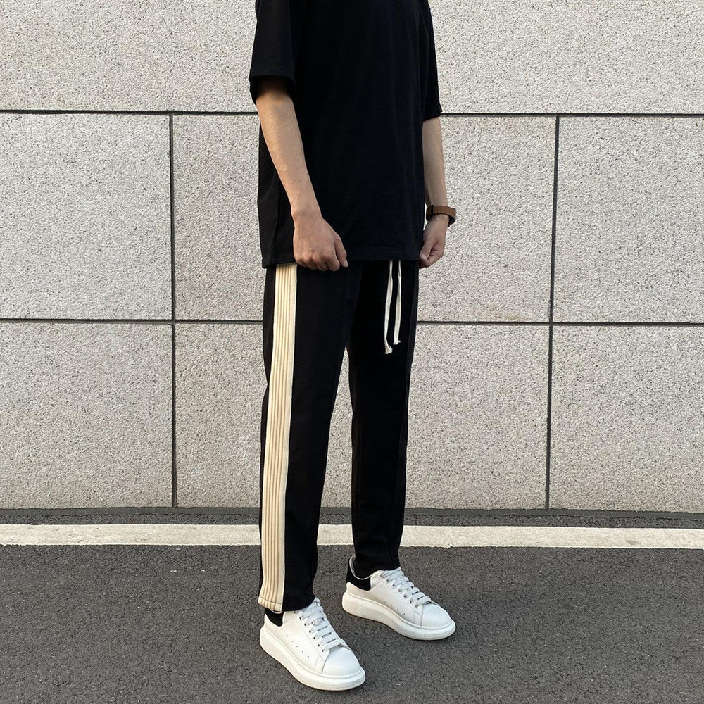 Side Apricot Striped Slim Pants