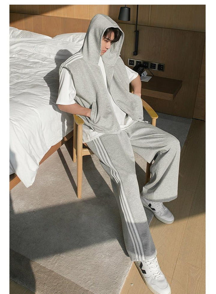 Side Stripe Hooded Vest & Track Pants Set