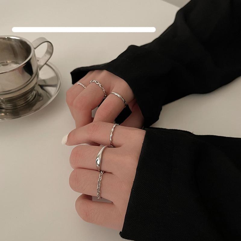 Six-Piece Silver Open Ring Set