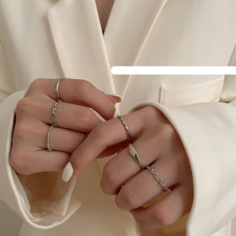 Six-Piece Silver Open Ring Set