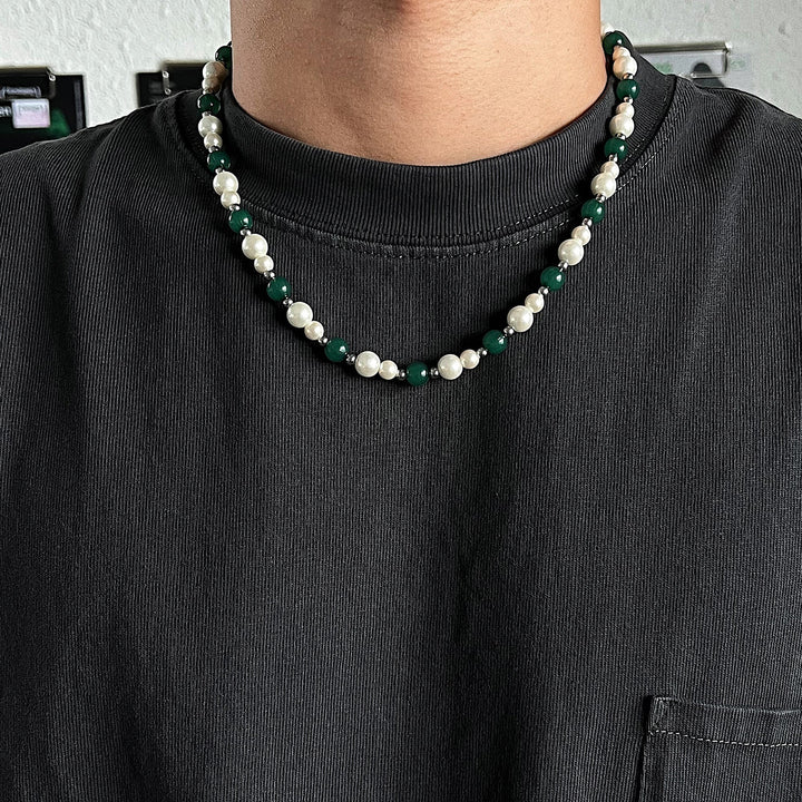 Stitching Green Beaded Necklace