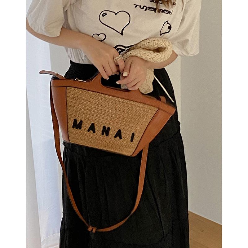 Top Handle Straw Crossbody Bag