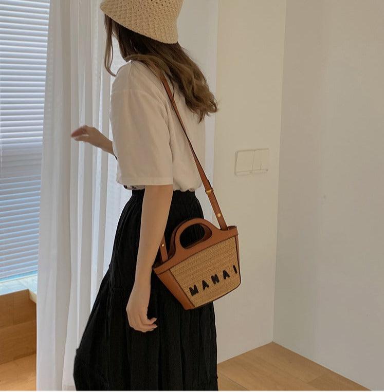 Top Handle Straw Crossbody Bag