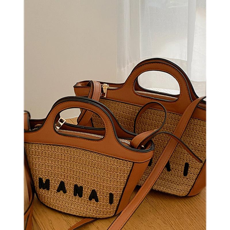 Top Handle Straw Crossbody Bag