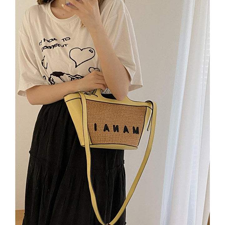 Top Handle Straw Crossbody Bag