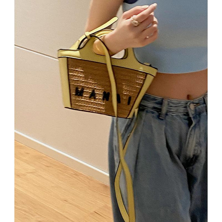 Top Handle Straw Crossbody Bag