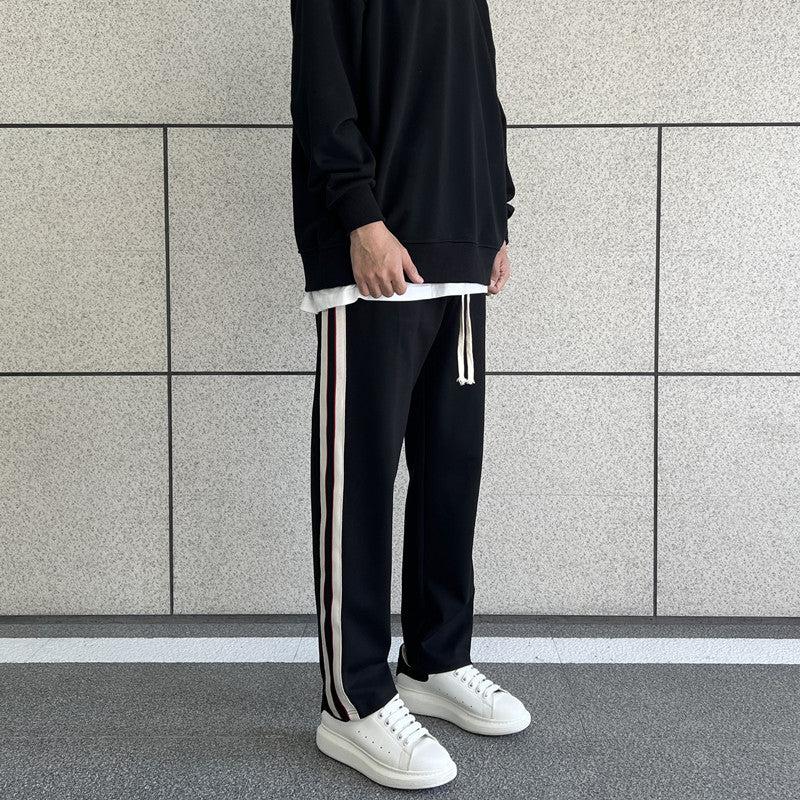 White & Red Black Side Stripe Elastic Pants