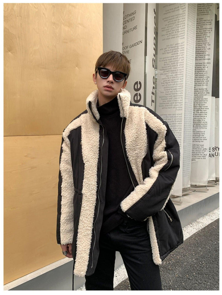 Wool Stand Collar Patchwork Jacket