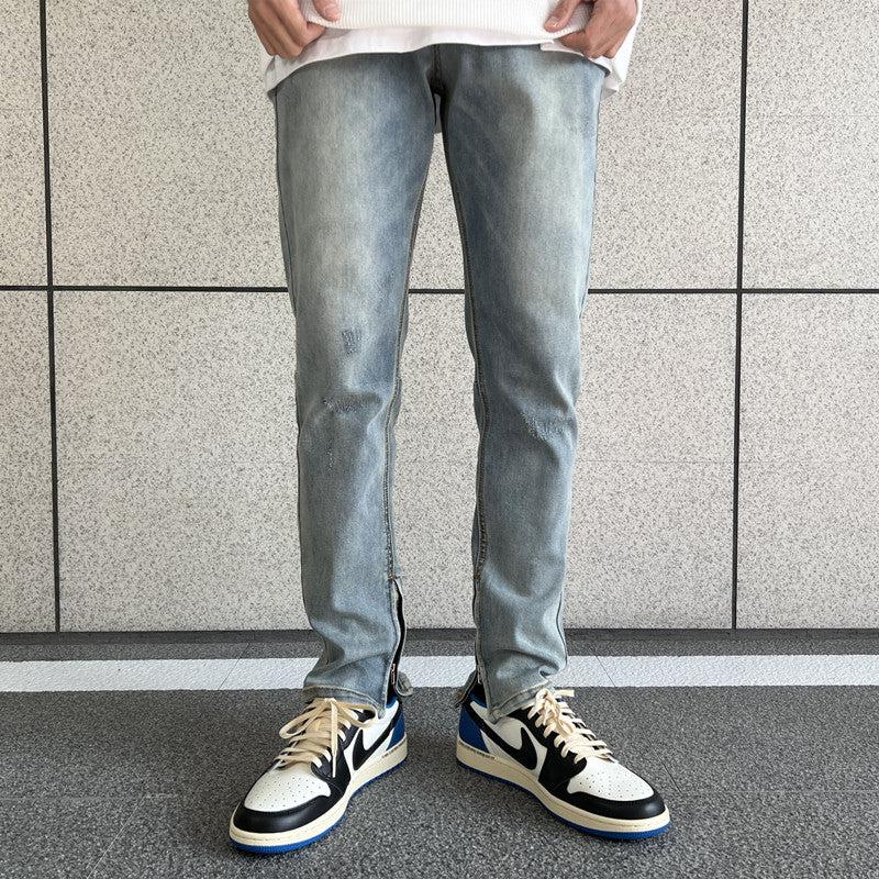 Zipper Stretch Blue Slim Jeans