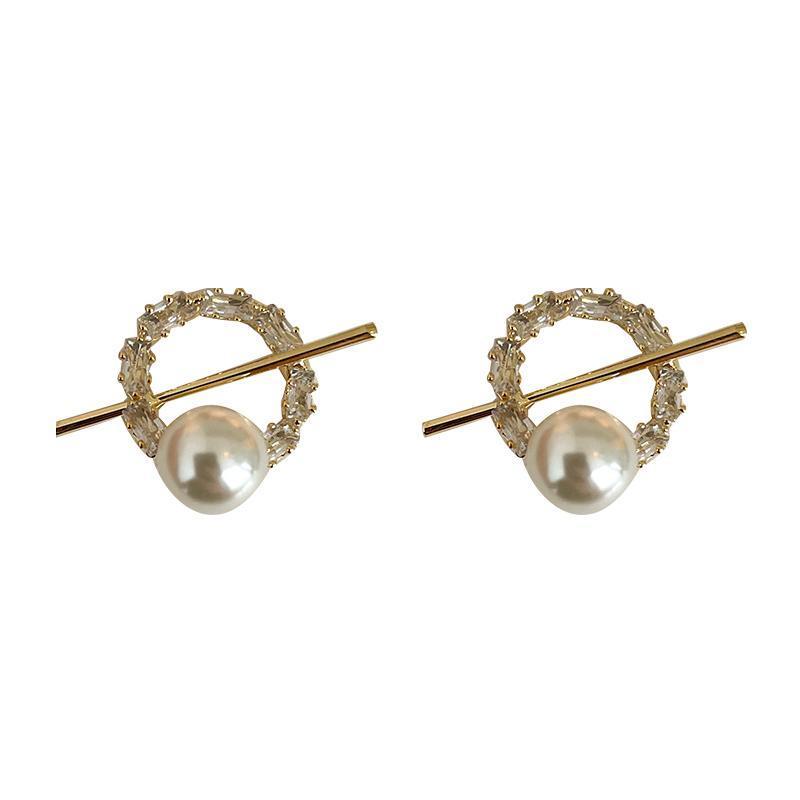 Zircon Pearl Hoop Earrings